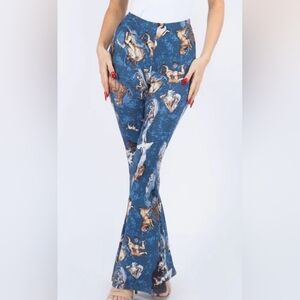 Bear Dance Sheer Zodiac Print Flared Pants Women's Size Small